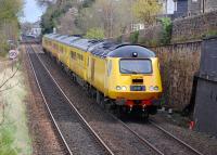 The New Measurement Train heads west from Linlithgow on 9 April with a Heaton - Glasgow Queen Street and return trip.<br><br>[Bill Roberton 09/04/2012]