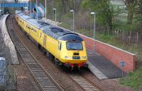 The New Measurement Train passes through Dalgety Bay en route to Aberdeen from Heaton, on 13 April.<br><br>[Bill Roberton 13/04/2012]