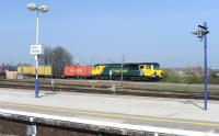 Freightliner 70008 with eastbound containers off the Oxford line through Didcot on 12 April 2012 heading for Southampton.<br><br>[Peter Todd 12/03/2012]