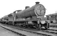 O4 2-8-0 no 63843 on Mexborough shed looking south east towards the coaling stage in the late 1950s.<br><br>[K A Gray //]
