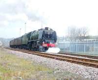Stanier Pacific no 46233 <I>Duchess of Sutherland</I> with 'The Yorkshire Coronation' at Malton on 21 April 2012.<br><br>[Jim Peebles 21/04/2012]