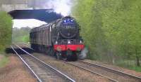 Royal Scot no 46115 <I>Scots Guardsman</I> passes Carmyle at 19.04 on 24 April with the Inverness to Glasgow Central leg of the 'Great Britain V' railtour. <br><br>[Ken Browne 24/04/2012]
