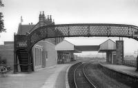 Dunbar Station in August 1976, prior to the removal of the down platform and footbridge.<br><br>[Bill Roberton /08/1976]