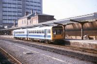 A train for Leeds awaits its departure time from Harrogate on 15 May 1990.<br><br>[Ian Dinmore 15/05/1990]