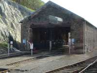 The relatively unaltered steam era east end of the former 89C Machynlleth shed in May 2012. The building is currently used for underframe cleaning of the Arriva Trains Wales 158 fleet. [See image 29398 for a view of the other end of the shed]<br><br>[David Pesterfield 08/05/2012]