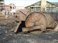 Scene on 16 May 2012 at the site once occupied by Dunfermline Shed, 62C, which is currently undergoing redevelopment. The builders have unearthed a large metal object, which may have been part of the coaling plant... or is it?<br><br>[Grant Robertson 16/05/2012]