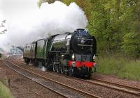 60163 <I>Tornado</I> and support coach leaving Dalgety Bay on 19 May on its way to Perth to take over haulage of the 'Cathedrals Explorer'.<br><br>[Bill Roberton 19/05/2012]