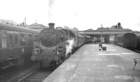 One of St Rollox shed's BR Caprotti Class 5 4-6-0s no 73147 calls at Stirling in the summer of 1965 with a Dundee - Buchanan Street semi-fast.<br><br>[K A Gray 07/06/1965]
