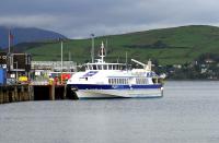 One of the two modern passenger ferries now handling the Dunoon - Gourock route, MV <I>Argyll Flyer</I>, berthed at Gourock pier alongside the recently rebuilt station in October 2011. There is no longer a vehicle service on this route. [See image 28925] <br><br>[Colin Miller 27/10/2011]