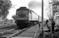 47114 draws away from Kaimes Siding with empty containers for Powderhall on 14 May 1990. Curiously, after diversion of the trains to Oxwellmains, the connection to the main line was removed, then re-instated. [See image 29822]<br><br>[Bill Roberton 14/05/1990]