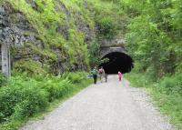Walking west along the Monsal Trail in Derbyshire in June 2012. The trackbed is the former Midland Railway route from Derby to Manchester, here about to enter Cressbrook Tunnel, just west of the former Monsal Dale station. <br><br>[John McIntyre 17/06/2012]