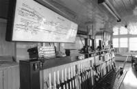 Interior of Stirling North signal box, May 1990. [See image 28834]<br><br>[Bill Roberton 13/05/1990]