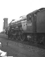 The Gateshead crew of A3 no 60060 <I>'The Tetrarch'</I> looking back from the footplate in June 1962 with the Haymarket coaling plant in the background. The Pacific was withdrawn from 52A in September the following year.<br><br>[Frank Spaven Collection (Courtesy David Spaven) 02/06/1962]