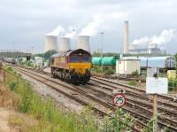 66096 runs round a coal train at Didcot power station on 28 June 2012.<br><br>[Peter Todd 28/06/2012]