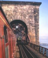 A classic early sixties DMU front-end seen crossing the Forth Bridge. Taken from the steam hauled 09.20 Edinburgh-Perth train on 13 August 1962.<br><br>[Frank Spaven Collection (Courtesy David Spaven) 13/08/1962]