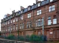 The less-prepossessing rear of the Station Hotel, Ayr, in June 2012. All bricked-up on Platform 3 of the station and with mini-trees growing on the stonework. [See image 39329] for the front view. <br>
<br><br>[Colin Miller 28/06/2012]