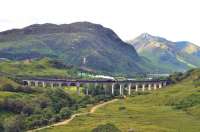 A view down Glen Finnan on 19 July with K1 no 62005 crossing the viaduct with <I>The Jacobite</I> for Mallaig. <br><br>[John Gray 19/07/2012]