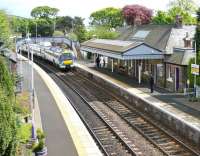 A Fife circle train arriving at Aberdour in May 2005 on its way back to Edinburgh.<br><br>[John Furnevel 05/05/2005]