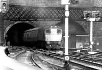 A type 2 leaves Queen Street tunnel and enters the station on 15 May 1981.<br><br>[John Furnevel 15/05/1981]