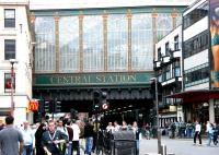 Approaching Glasgow Central station from the east, heading along a crowded Argyle Street on a warm and pleasant Saturday afternoon in July 2005.<br><br>[John Furnevel 30/07/2005]