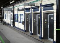 Unusual but extensive unisex toilet facilities on Lichfield City station westbound platform with train type push button operation and locking system. A disabled toilet is also provided in the waiting room further along the building<br><br>[David Pesterfield 31/07/2012]