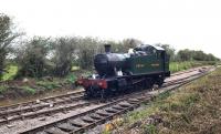 After a fair few trials and tribulations, the Swindon & Cricklade Railway finally opened their temporary terminus, known as Taw Valley Halt, on the north west outskirts of Swindon. GWR 5521 is seen at work on clearance and safety checks at Taw Valley Halt before the first passenger trains.<br><br>[Peter Todd 25/08/2012]