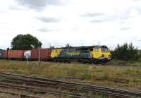 Freightliner 70009 brings a freight off the Oxford line through Didcot on 23 August 2012. <br><br>[Peter Todd 23/08/2012]