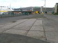A short section of surviving track from the old Caledonian Leith North yard. View towards Ocean Terminal in September 2012. [See image 40179]<br><br>[Bill Roberton 01/09/2012]