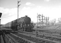 Kingmoor Black 5 no 44993 about to run south through Beattock station in April 1963 with a parcels train.<br><br>[K A Gray 15/04/1963]
