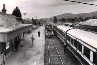 54485 runs round the stock of the 1960 RCTS/SLS Joint Scottish Tour after arrival at Comrie. At this time Comrie was the terminus of the line as the route west closed in 1951. Comrie remained open until 1964. The view is east.<br><br>[WA Camwell (Copyright Stephenson Locomotive Society) 15/06/1960]
