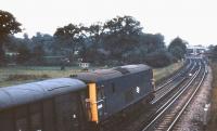 Electro-diesel E6015 heads west approaching Brockenhurst with a parcels train on a late July evening in 1971.<br><br>[John McIntyre /07/1971]