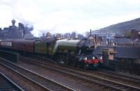 <h4><a href='/locations/E/Edinburgh_Waverley'>Edinburgh Waverley</a></h4><p><small><a href='/companies/N/North_British_Railway'>North British Railway</a></small></p><p>4472 <I>Flying Scotsman</I> with <I>'Pegler's Pullman'</I> about to run into Waverley's east end platforms on 9 May 1964 following its journey north from Doncaster. See image <a href='/img/25/500/index.html'>25500</a> 8/132</p><p>09/05/1964<br><small><a href='/contributors/Frank_Spaven_Collection_Courtesy_David_Spaven'>Frank Spaven Collection (Courtesy David Spaven)</a></small></p>