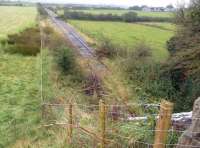 The overgrown trackbed of the former Amlwch branch north west of Llangwyllog in September 2012. View south east back towards Holland Arms. The branch was closed completely in 1993.<br><br>[Bruce McCartney 25/09/2012]