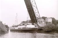 The Caledonian Steam Packet Co's <I>Maid of Argyll</I> passing the Scherzer bridge at Inchinnan while sailing up the Cart Navigation on a Clyde River Steamer Club Charter on 17 September 1966. [See image 38500]<br><br>[Colin Miller 17/09/1966]