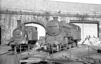 Scene in the shed yard at Gateshead, thought to be in the early 1960s, with Gresley V3 no 67643 centre stage. The locomotive was withdrawn from here in November 1964.<br><br>[K A Gray //]