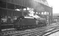Newton Heath Black 5 no 45203 stands on one of the centre roads at Manchester Victoria. The photograph is thought to have been taken in 1968, the year of its withdrawal.<br><br>[K A Gray //1968]