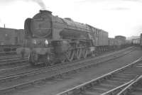 A1 Pacific no 60129 <I>Guy Mannering</I> with a freight in Heaton Yard on 25 May 1963. The 52D shed plate shows the locomotive to have been a resident of Tweedmouth shed at that time.<br><br>[K A Gray 25/05/1963]