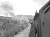 View from the cab of a Beattock banker approaching Greskine on the ascent in the summer of 1962. [See image 37574]<br><br>[R Sillitto/A Renfrew Collection (Courtesy Bruce McCartney) /07/1962]