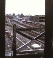 Scene of dereliction at Tunbridge Wells West in May 1986, approximately 9 months after closure. View from the remains of the signal box, with the abandoned locomotive shed over on the right [see image 33180]. Tunbridge Wells West is now the headquarters of the Spa Valley Railway. <br><br>[Ian Dinmore /05/1986]