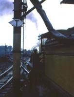 HR 'Jones Goods' no 103 takes water at the south end of Kilmarnock station on 17 October 1965 with a BLS special heading for Dumfries. The special returned north from Dumfries via Lochmaben, Lockerbie and the WCML [see image 21410]. <br><br>[Frank Spaven Collection (Courtesy David Spaven) 17/10/1965]