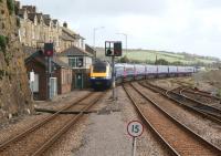 With a few hundred yards to go, a First Great Western HST approaches the end of its journey, Penzance station, on 22 April 2012, having travelled all the way (ecs) from the carraige sidings at Long Rock.<br><br>[John McIntyre 22/04/2012]