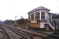 The SER signal box at Battle, photographed from the level crossing in February 1986. [See image 41763]<br><br>[Ian Dinmore 10/02/1986]