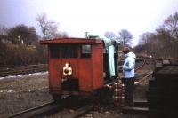Investigating the motorised PW trolley in the yard at Bedale in February 1982.<br><br>[John McIntyre /02/1982]