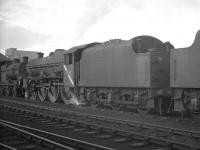 Lineup at Kingmoor shed on 17 October 1964, with Jubilee 4-6-0 no 45689 <I>Ajax</I> centre stage.<br><br>[K A Gray 17/10/1964]