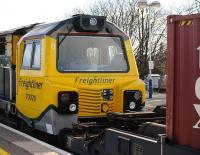 Freightliner 70020 close-up, passing through Didcot on 5 February 2013.<br><br>[Peter Todd 05/02/2013]