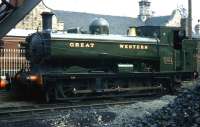 5700 class ex-GWR pannier tank no 5764 in the shed yard at Bridgnorth on the Severn Valley Railway in 1974. <br><br>[Colin Miller //1974]