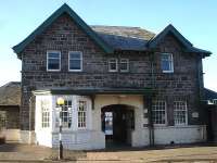 Mallaig Station frontage and platform entrance seen on 20 February 2013<br><br>[David Pesterfield 20/02/2013]
