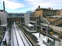 Looking west over Haymarket Station from Dalry Road on 12 March with major building work in progress.<br><br>[Bill Roberton 12/03/2013]