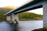 The former railway viaduct over Loch Creran on the Ballachulish branch, converted in the late 1990s to carry road traffic on the A828. View north in September 2005. [See image 42388].<br><br>[John Furnevel 29/09/2005]