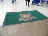 One of the attractive welcome mats now adorning the Gordon Street and Hope Street entrances to Glasgow Central Station incorporating the Caledonian Railway coat of arms.<br><br>[John Yellowlees 03/04/2013]